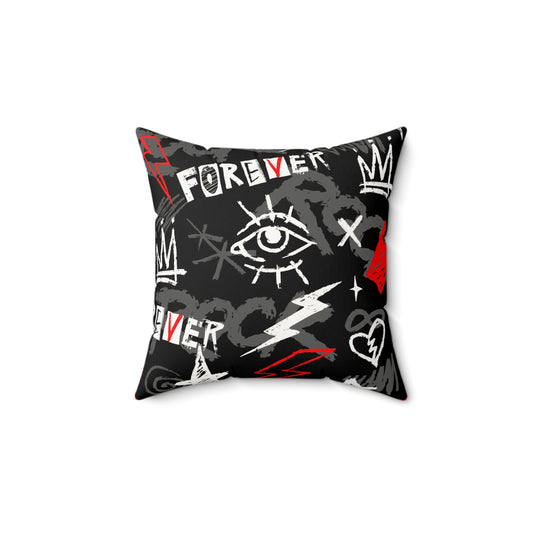 Punk Rock Forever Faux Suede Square Pillow | Edgy Graffiti Home Decor & Accent Cushion