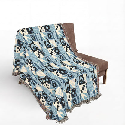 Coastal Geometric Cotton Woven Throw Blanket