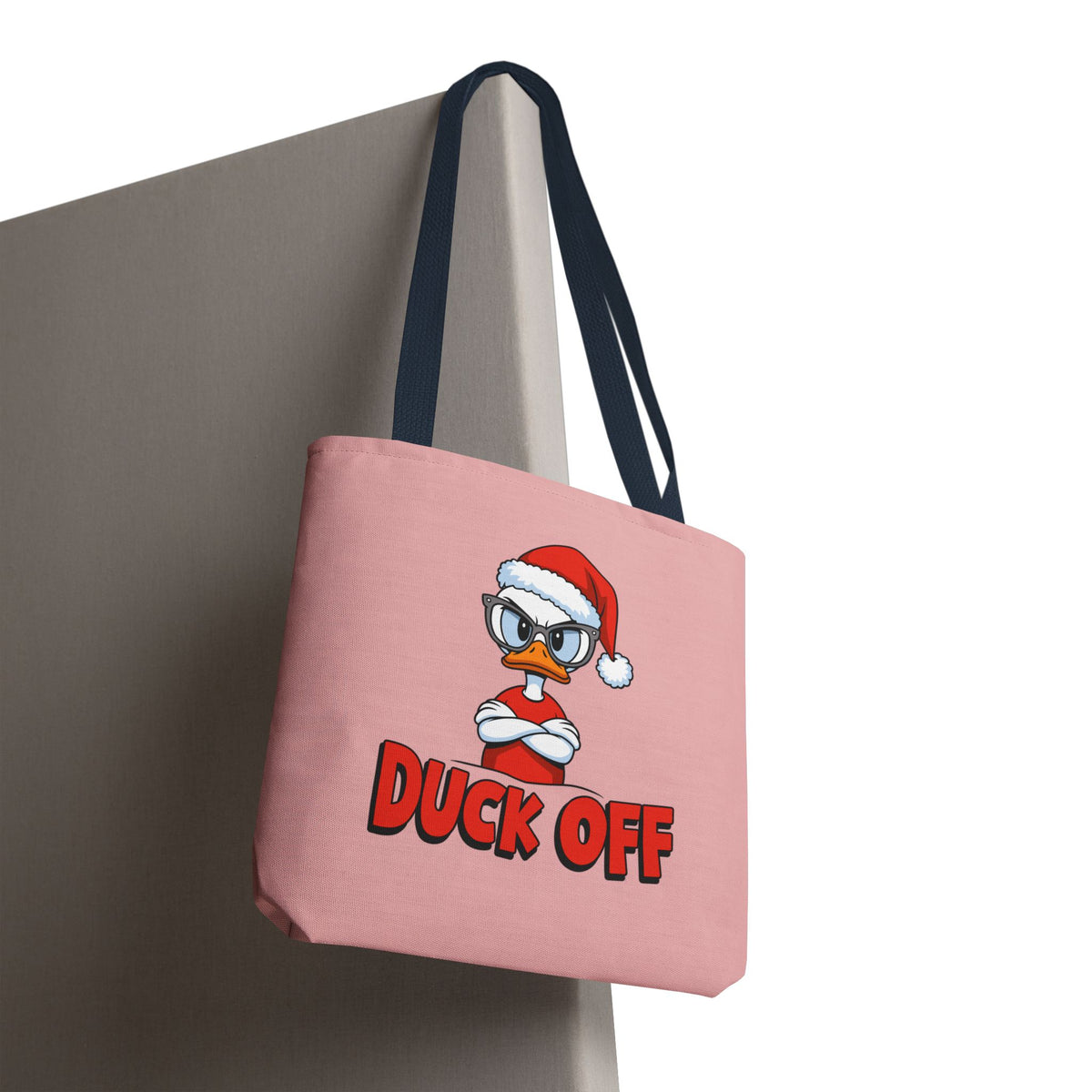 "Duck Off" Grumpy Santa Duck Funny Christmas Polyester Tote Bag