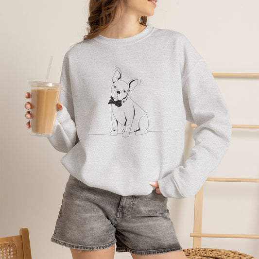 Dapper French Bulldog Bow Tie Line Art Graphic Sweatshirt | Cute Puppy Dog Pullover