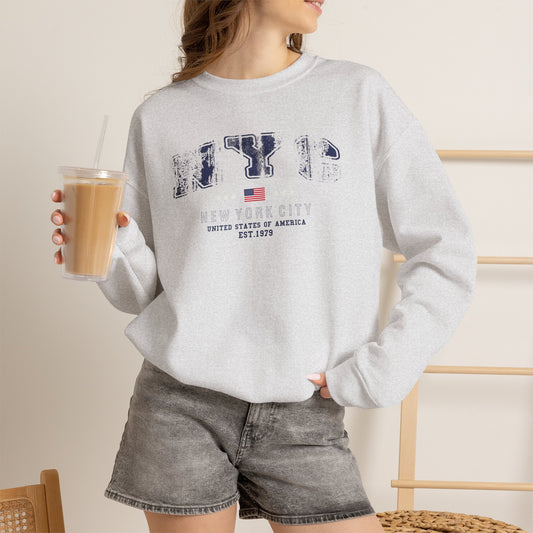 Vintage Distressed NYC Blue Logo Graphic Sweatshirt | New York City Est. 1979 Pullover
