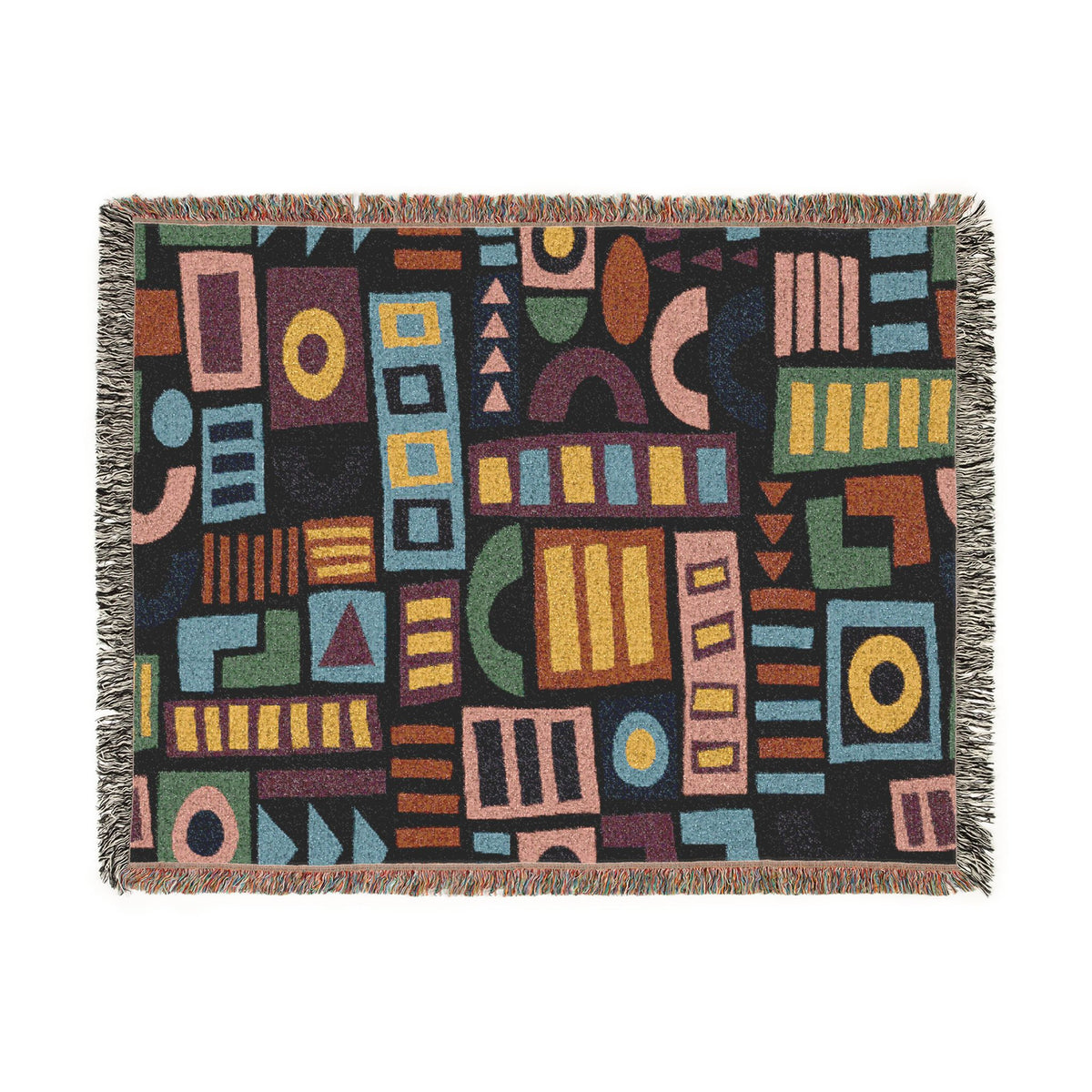 Mid-Century Geometric Mosaic Woven Throw Blanket