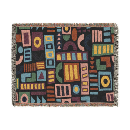 Mid-Century Geometric Mosaic Woven Throw Blanket