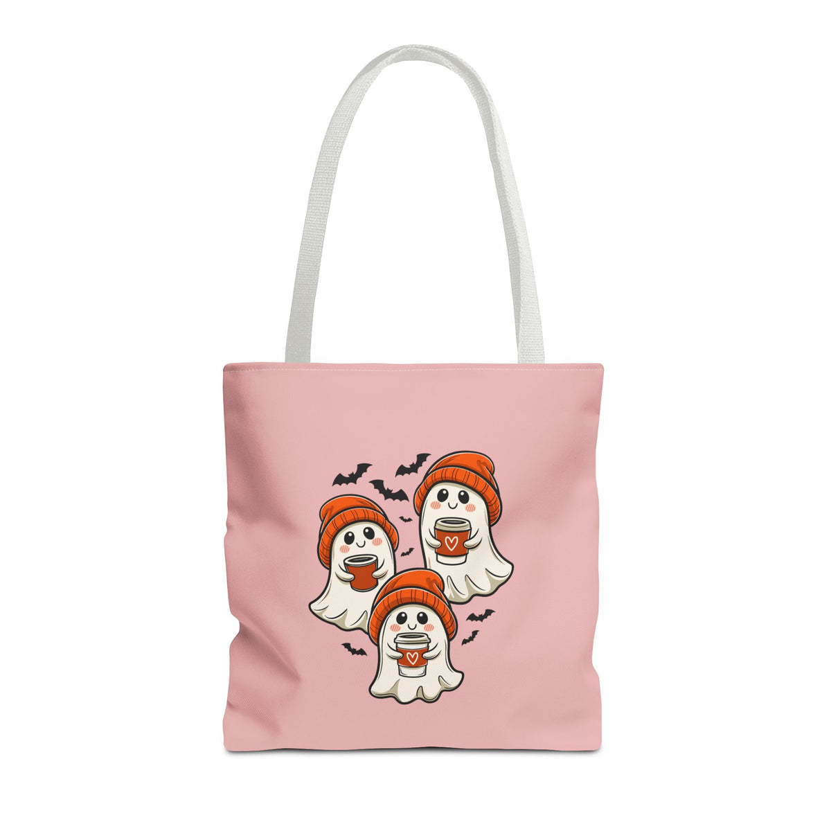 "Spooky Coffee Squad" Cute Ghosts With Beanies Polyester Tote Bag