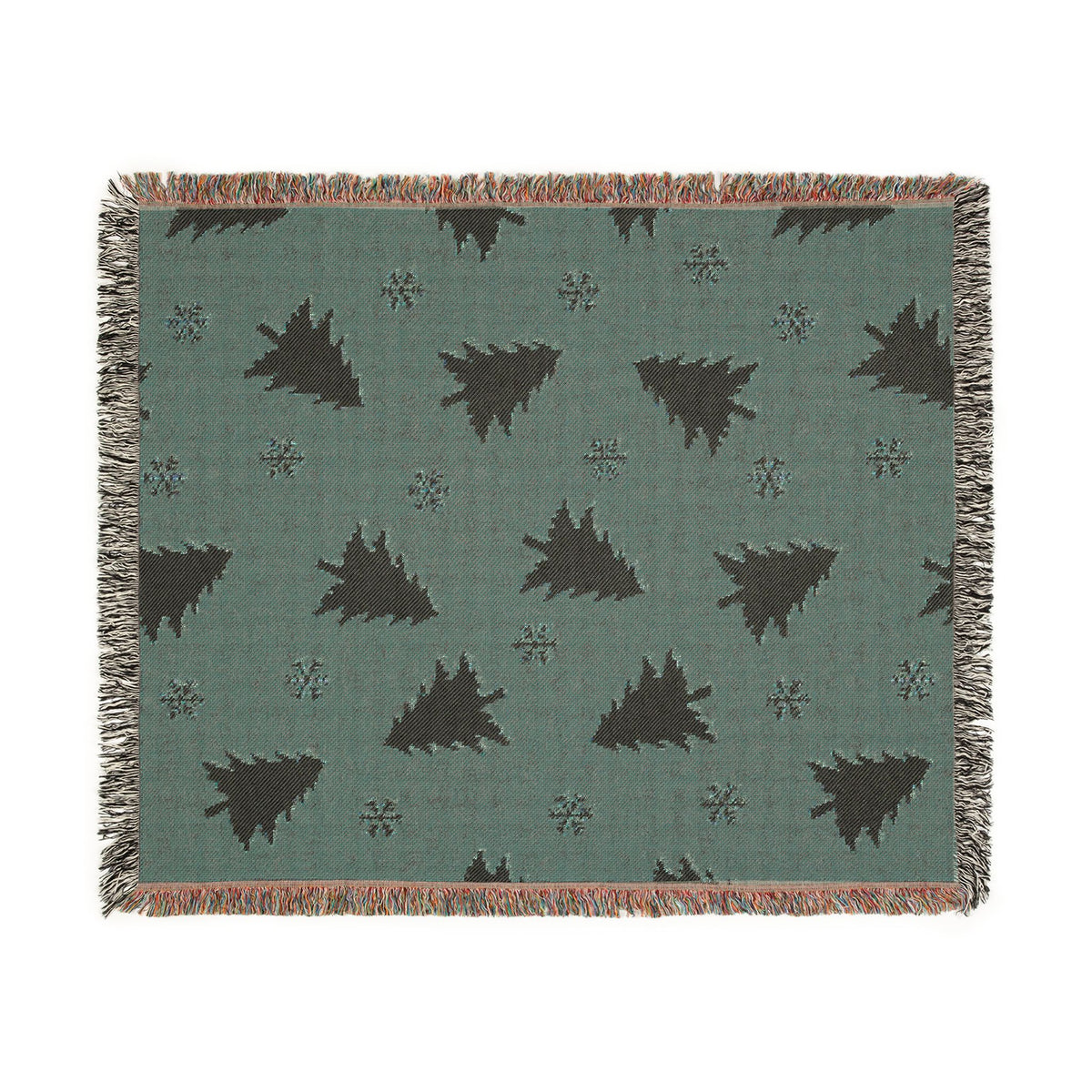 Rustic Pine Tree & Snowflake Woven Holiday Throw Blanket