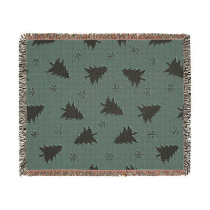 Rustic Pine Tree & Snowflake Woven Holiday Throw Blanket