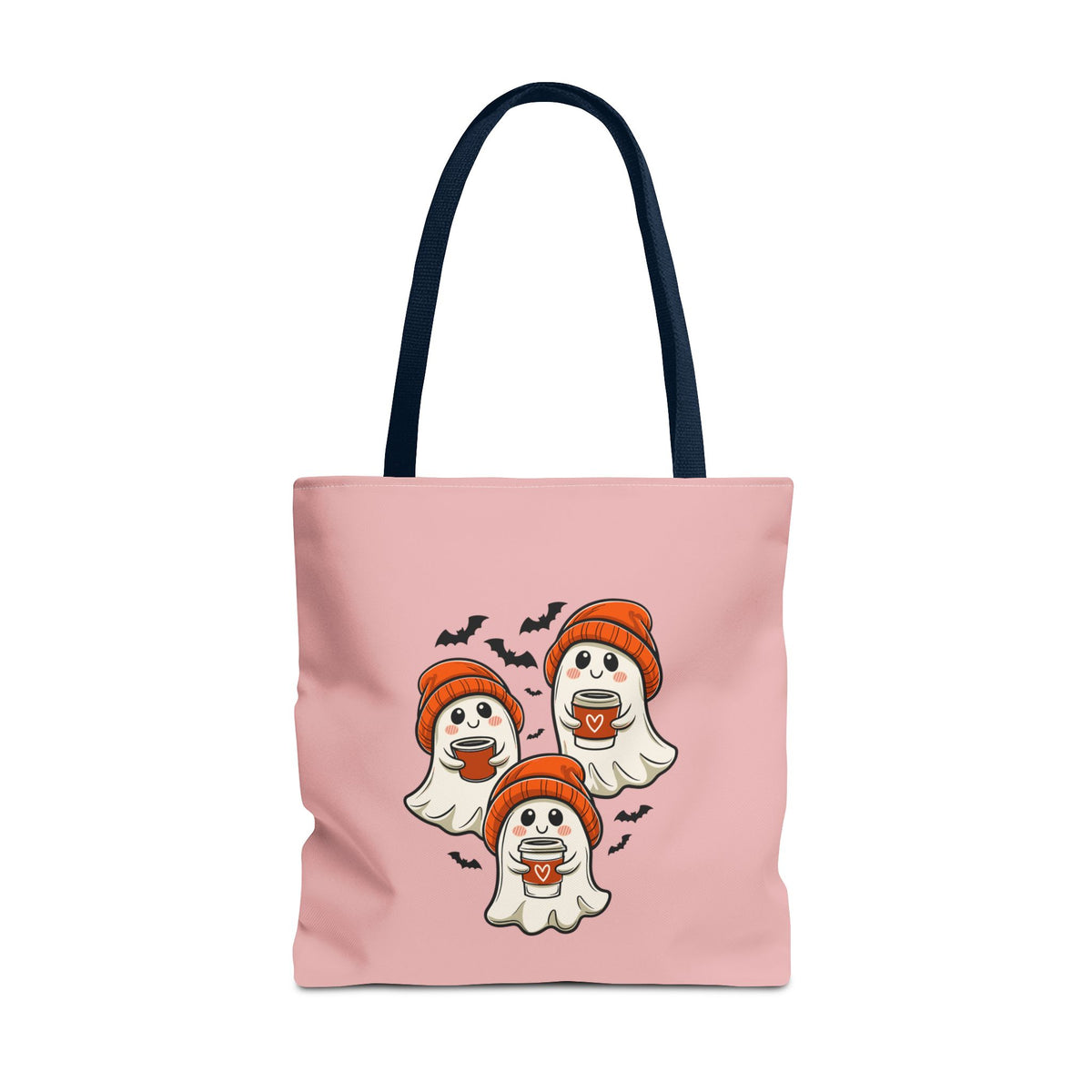 "Spooky Coffee Squad" Cute Ghosts With Beanies Polyester Tote Bag