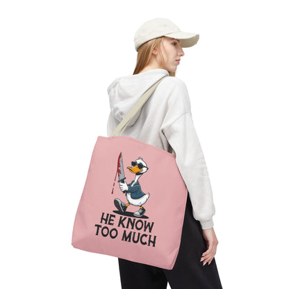 "He Know Too Much" Chaos Duck With Knife Funny Polyester Tote Bag