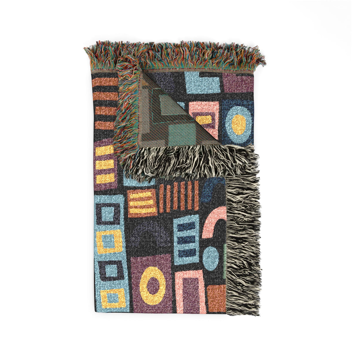 Mid-Century Geometric Mosaic Woven Throw Blanket