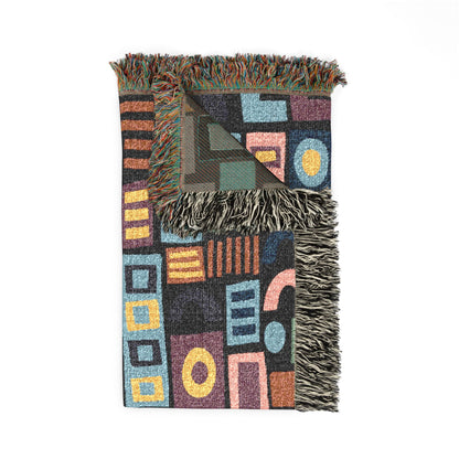 Mid-Century Geometric Mosaic Woven Throw Blanket