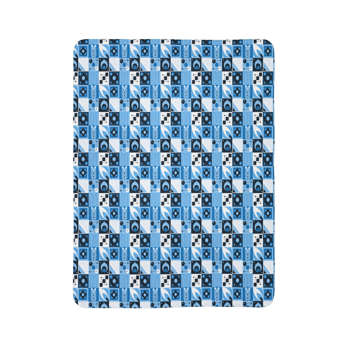 Blue Geometric Mosaic Fleece Sherpa Blanket