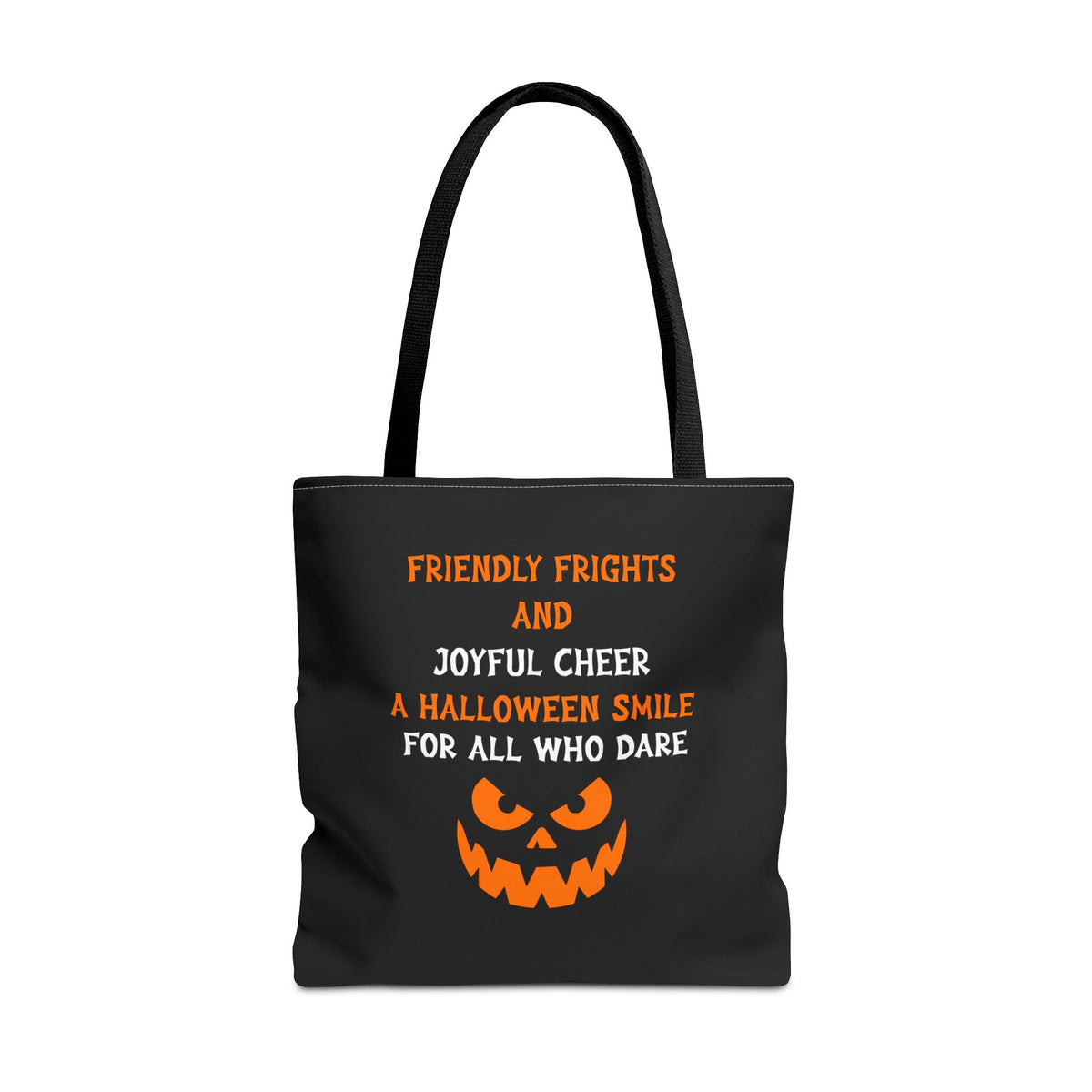 Halloween Jack-O'-Lantern Tote Bag — "Friendly Frights and Joyful Cheer" Trick-or-Treat Reusable Shopper