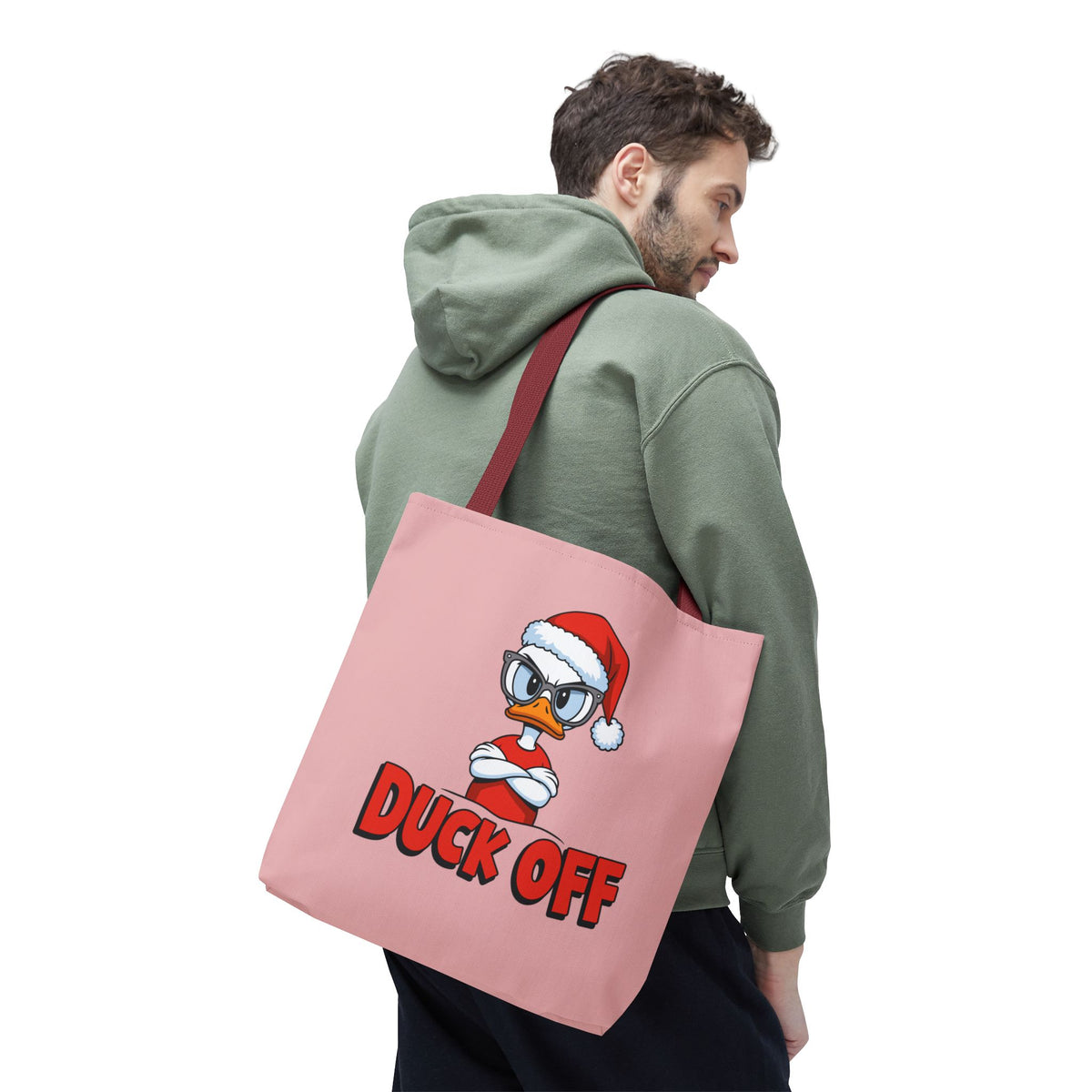 "Duck Off" Grumpy Santa Duck Funny Christmas Polyester Tote Bag