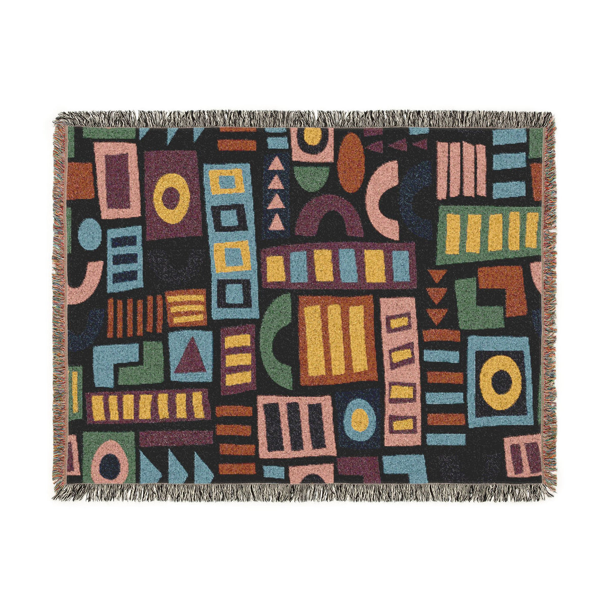 Mid-Century Geometric Mosaic Woven Throw Blanket