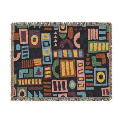 Mid-Century Geometric Mosaic Woven Throw Blanket