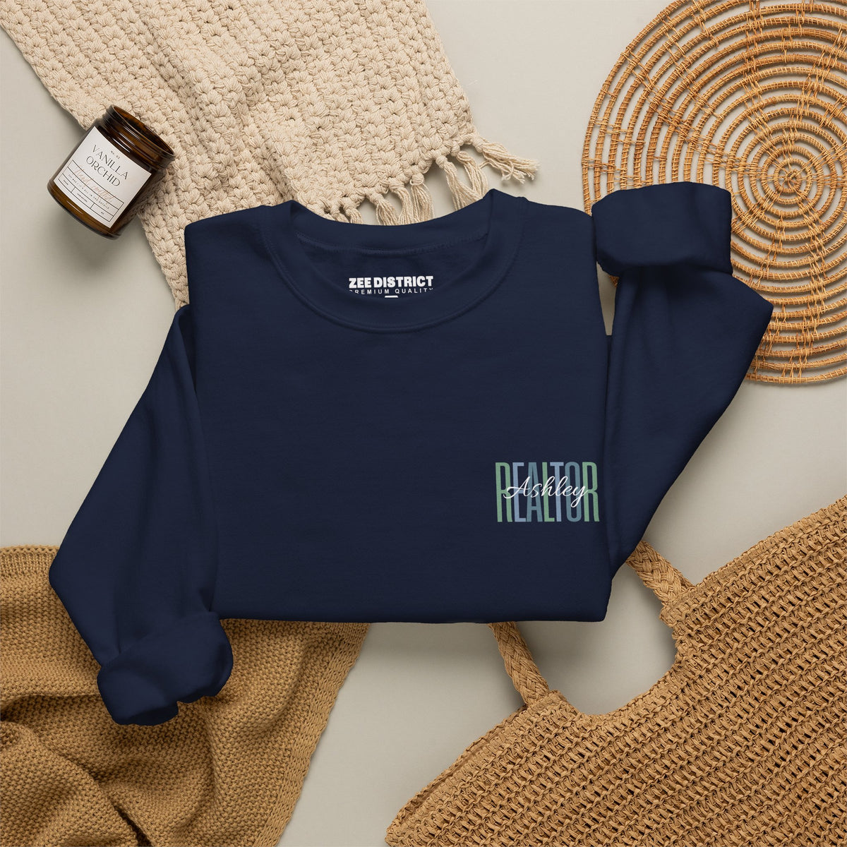 Personalized Realtor Retro Stacked Text Graphic Sweatshirt | Custom Name Real Estate Crewneck