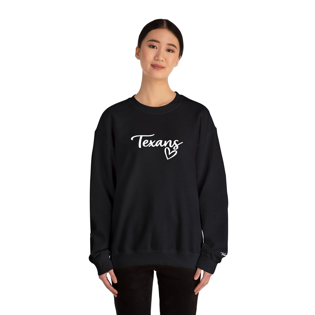 Texans Script White Embroidered Crewneck Sweatshirt | Everyday Hometown Pride Apparel