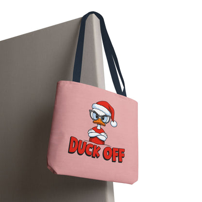 "Duck Off" Grumpy Santa Duck Funny Christmas Polyester Tote Bag