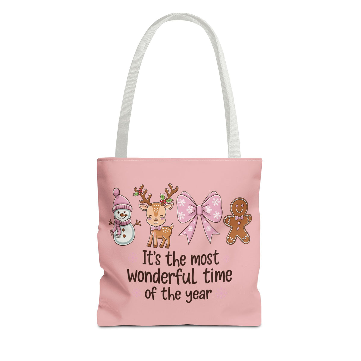 "It's The Most Wonderful Time Of The Year" Pink Holiday Icons Polyester Tote Bag