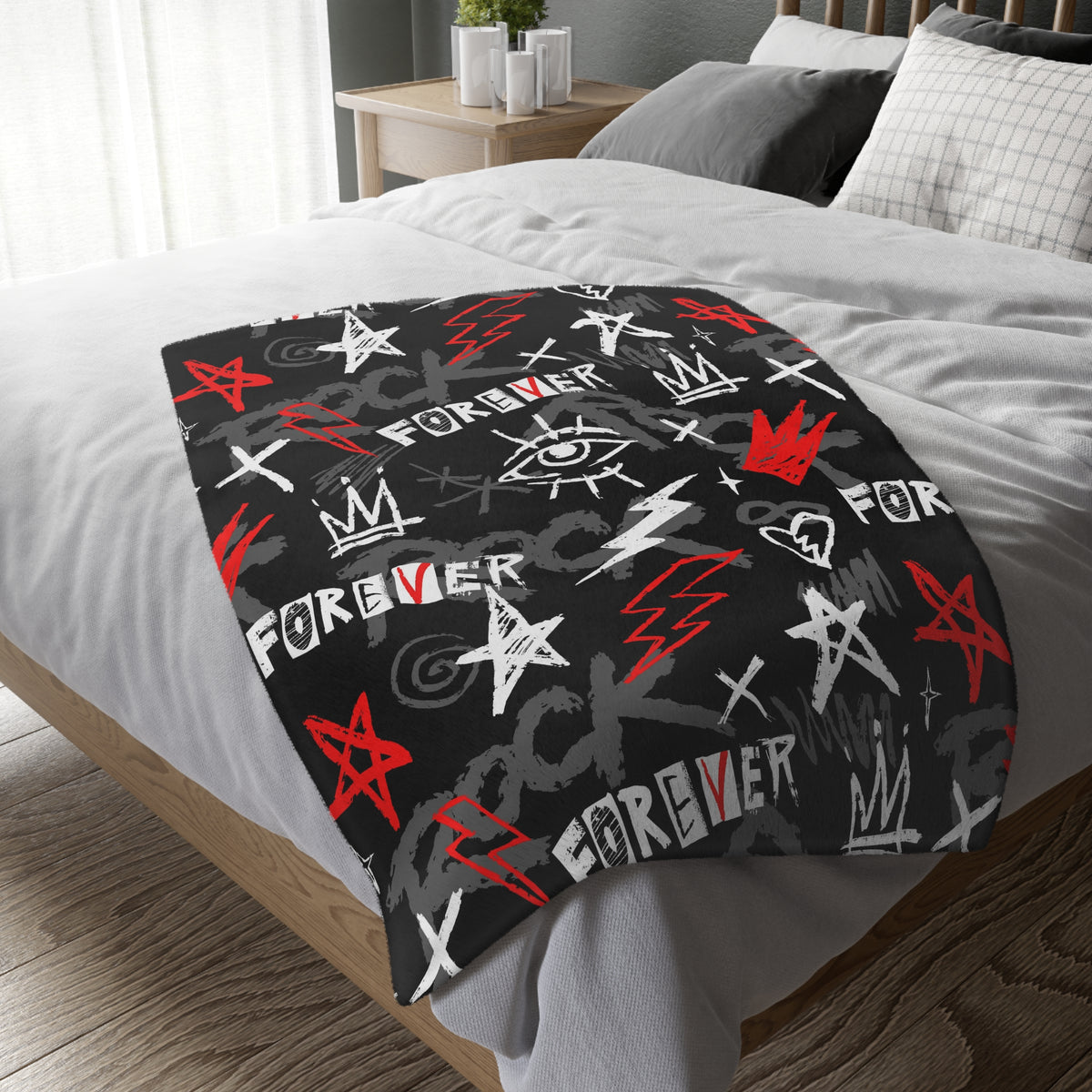 Forever Punk Microfiber Throw Blanket - Black Red Graffiti (Two-sided print)