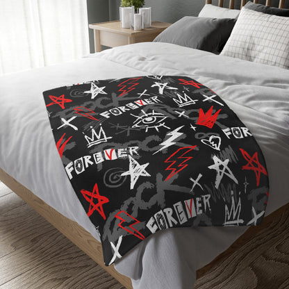 Forever Punk Microfiber Throw Blanket - Black Red Graffiti (Two-sided print)
