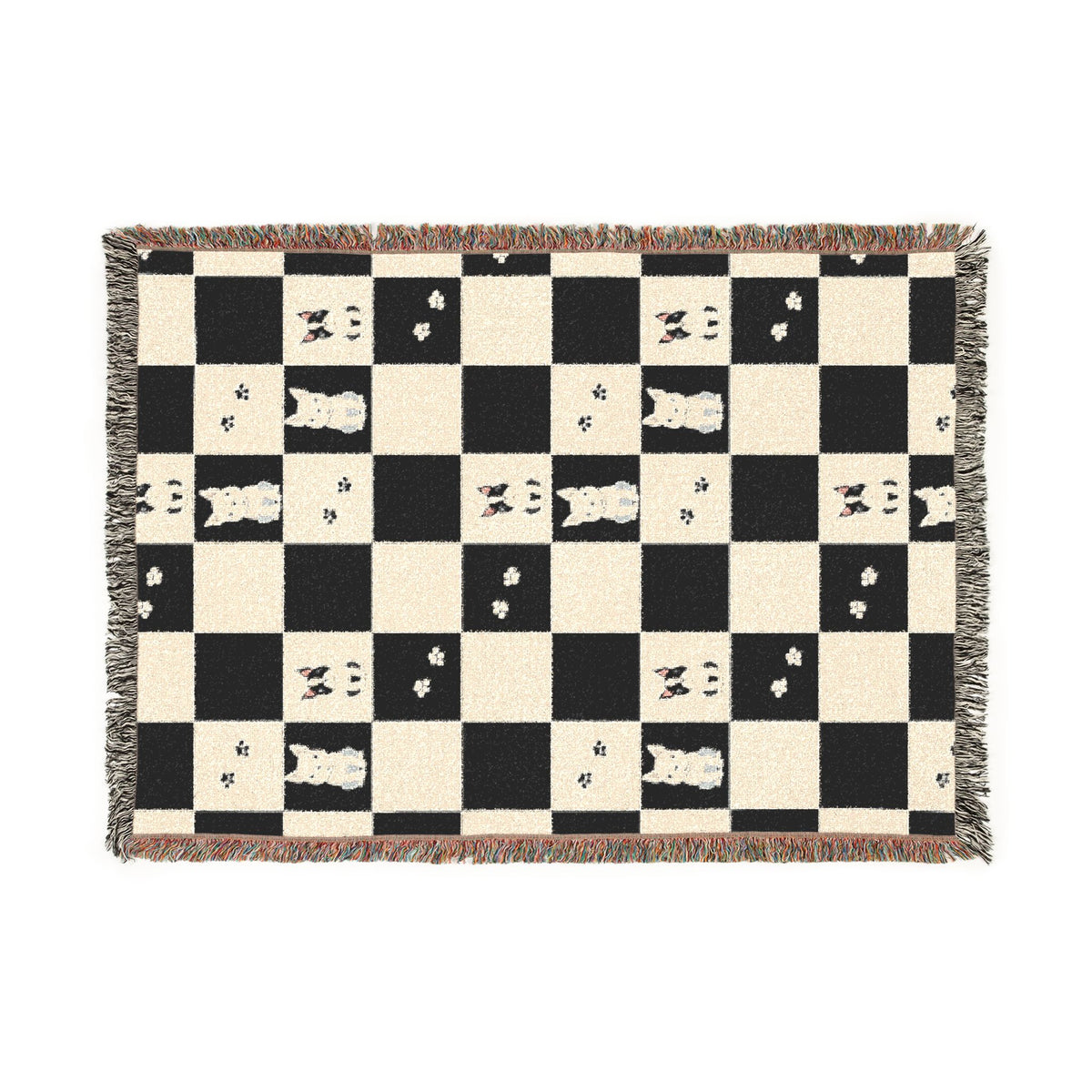 French Bulldog Checkerboard Woven Throw Blanket