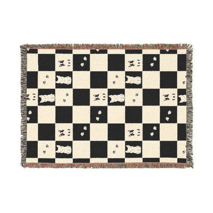 French Bulldog Checkerboard Woven Throw Blanket