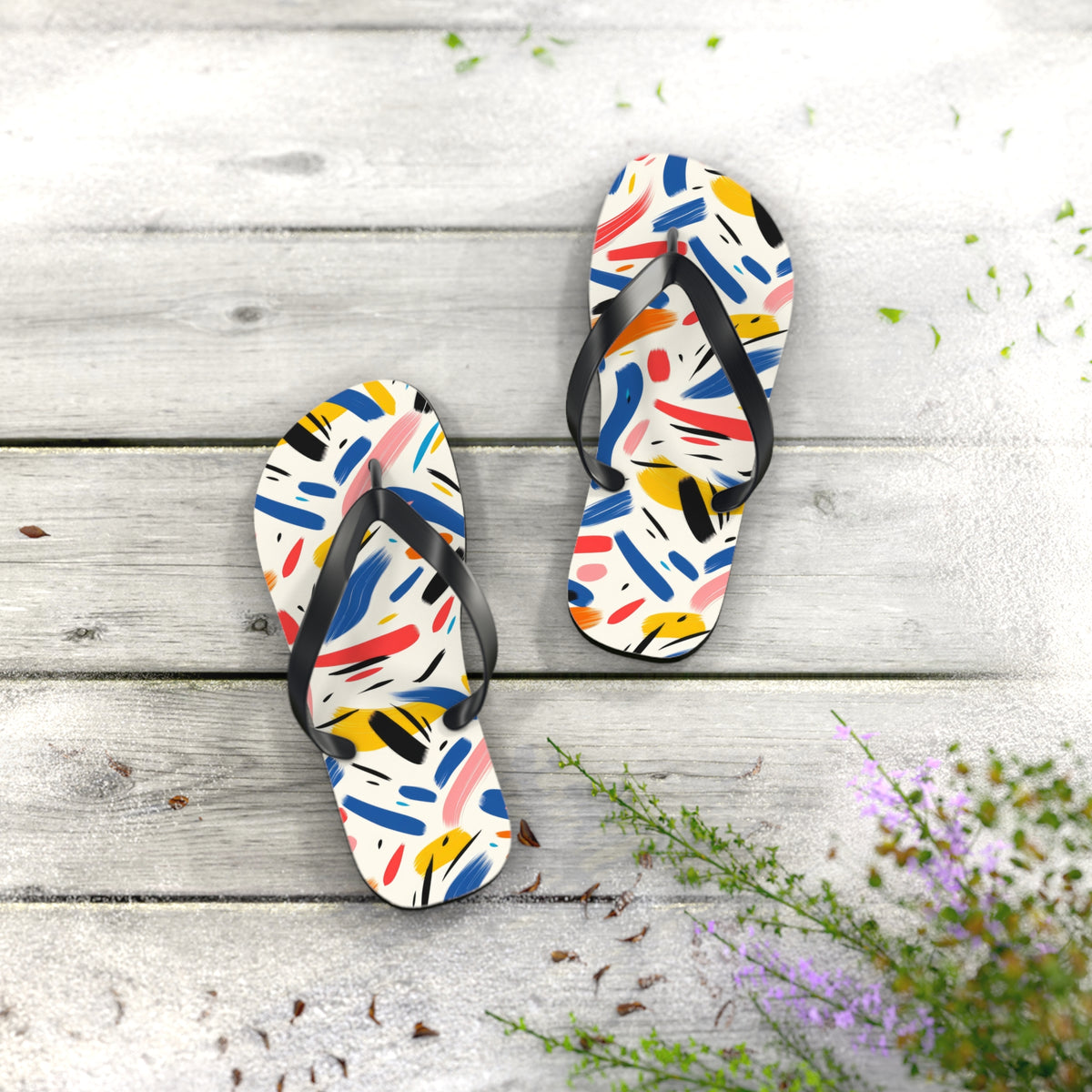 Abstract Brushstroke Modern Flip Flops — Contemporary Artistic Summer Sandals