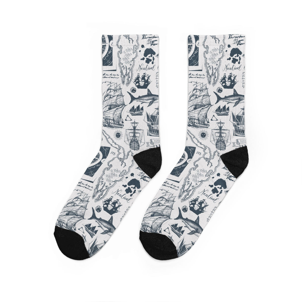 Sailor Spirit Compass & Vintage Ocean Map Cushioned Crew Socks