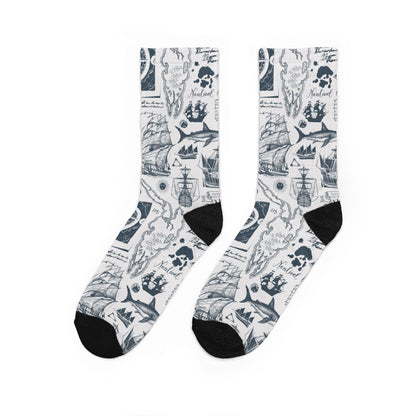 Sailor Spirit Compass & Vintage Ocean Map Cushioned Crew Socks