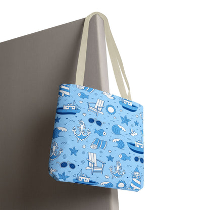 Nautical Coastal Pattern Tote Bag | Blue & White Beach Day Shopper