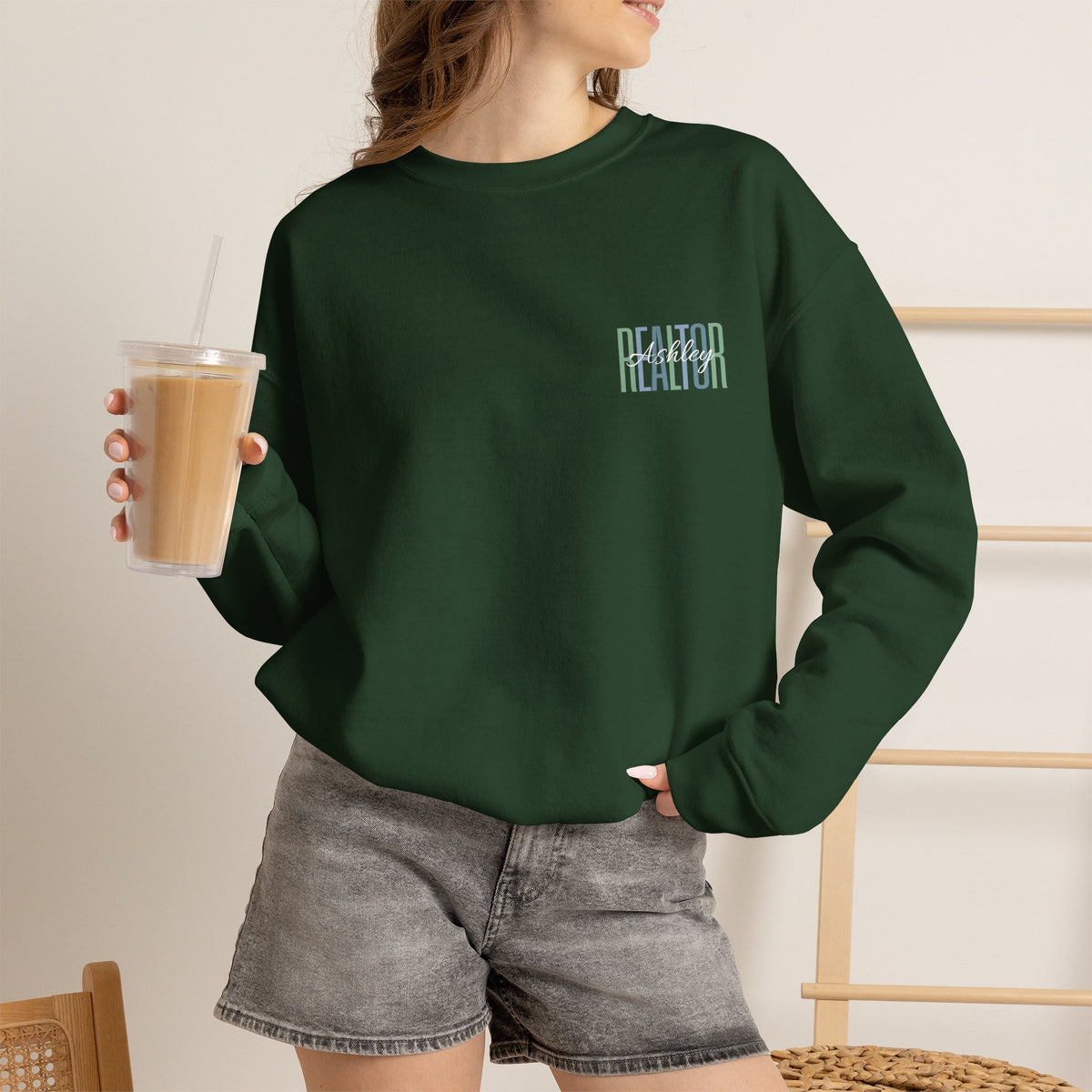 Personalized Realtor Retro Stacked Text Graphic Sweatshirt | Custom Name Real Estate Crewneck