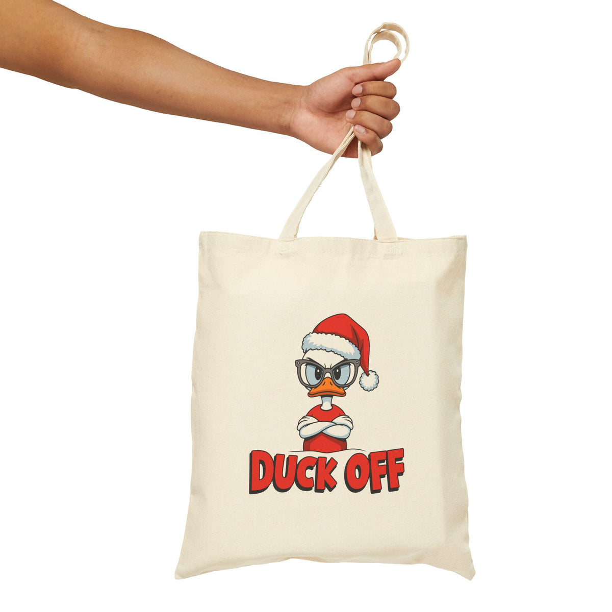 "Duck Off" Grumpy Santa Duck Funny Christmas Cotton Canvas Tote Bag