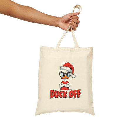 "Duck Off" Grumpy Santa Duck Funny Christmas Cotton Canvas Tote Bag