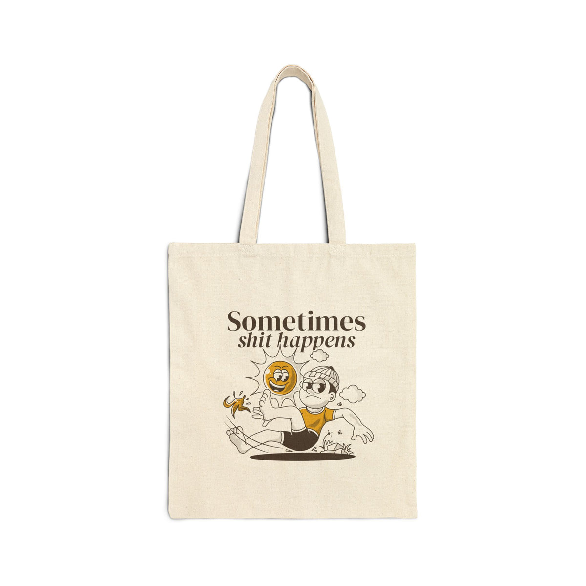 Sometimes Shit Happens Tote Bag — Funny Retro Cartoon Canvas Shopper
