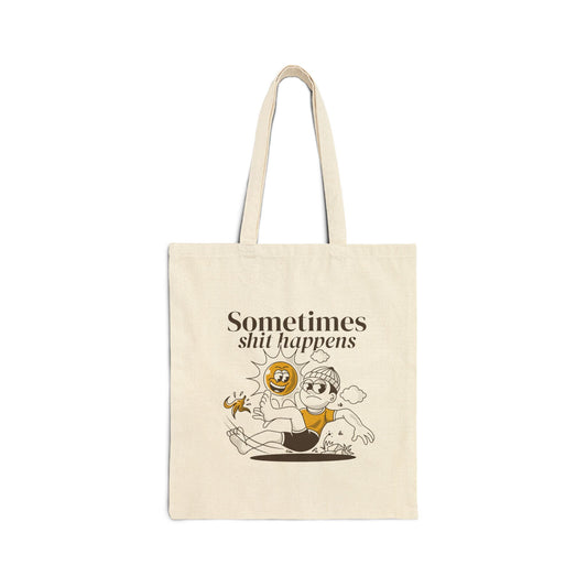 Sometimes Shit Happens Tote Bag — Funny Retro Cartoon Canvas Shopper