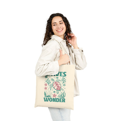 Waves & Wonder Sea Turtle Ocean Life Cotton Canvas Tote Bag