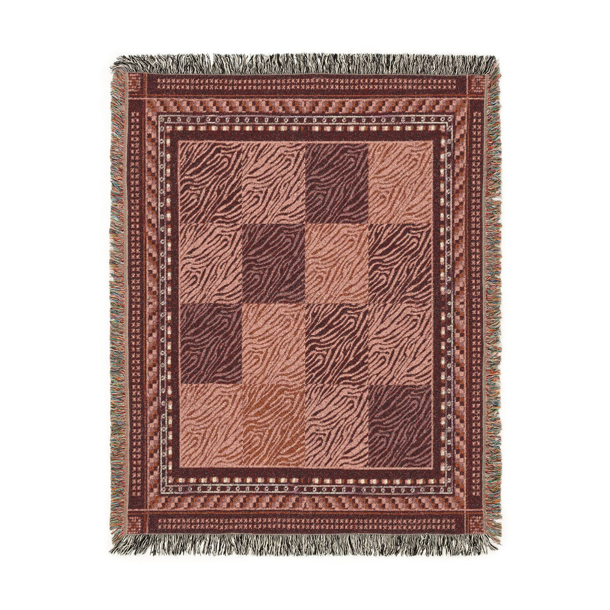Crimson Patchwork Zebra Cotton Woven Throw Blanket