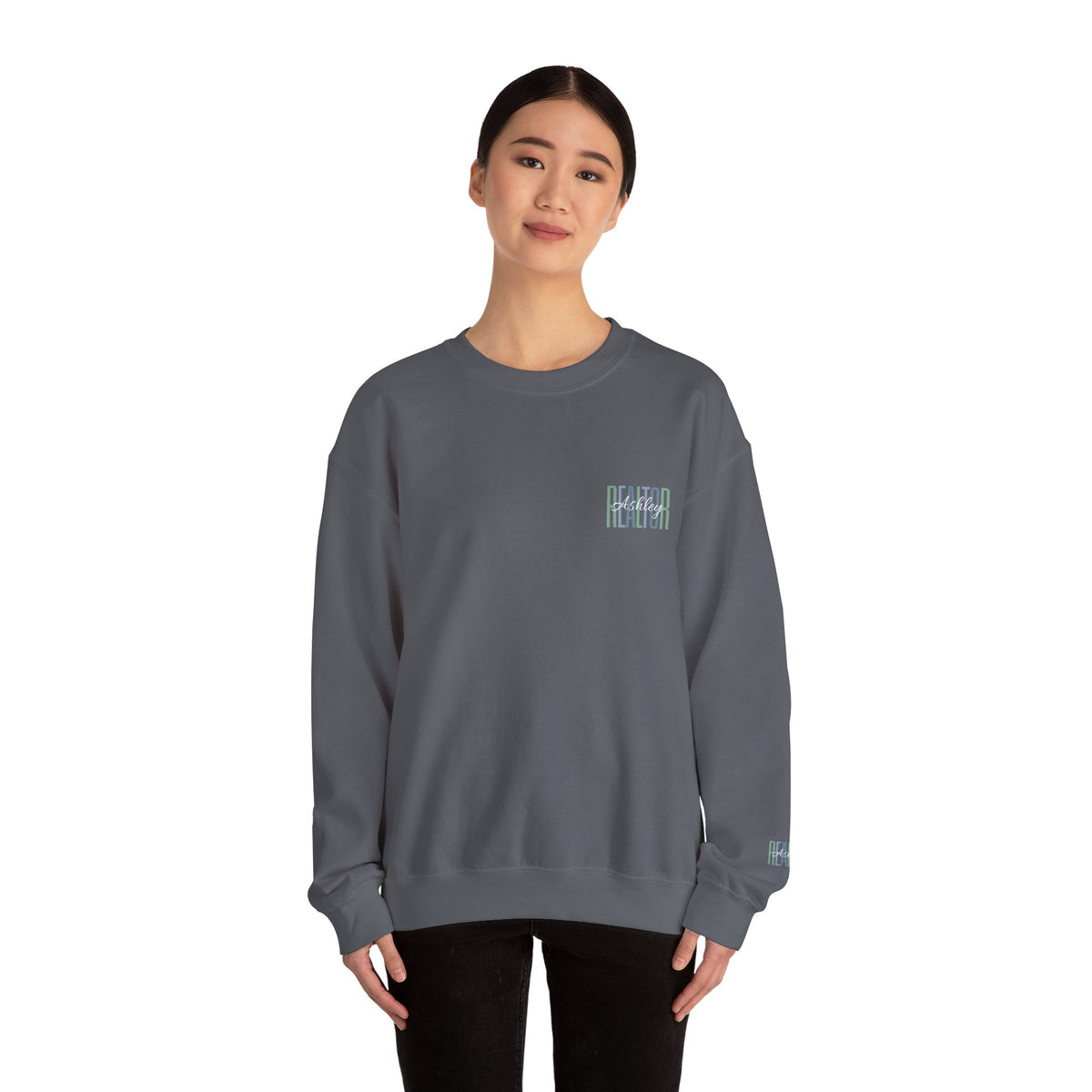 Personalized Realtor Retro Stacked Text Graphic Sweatshirt | Custom Name Real Estate Crewneck