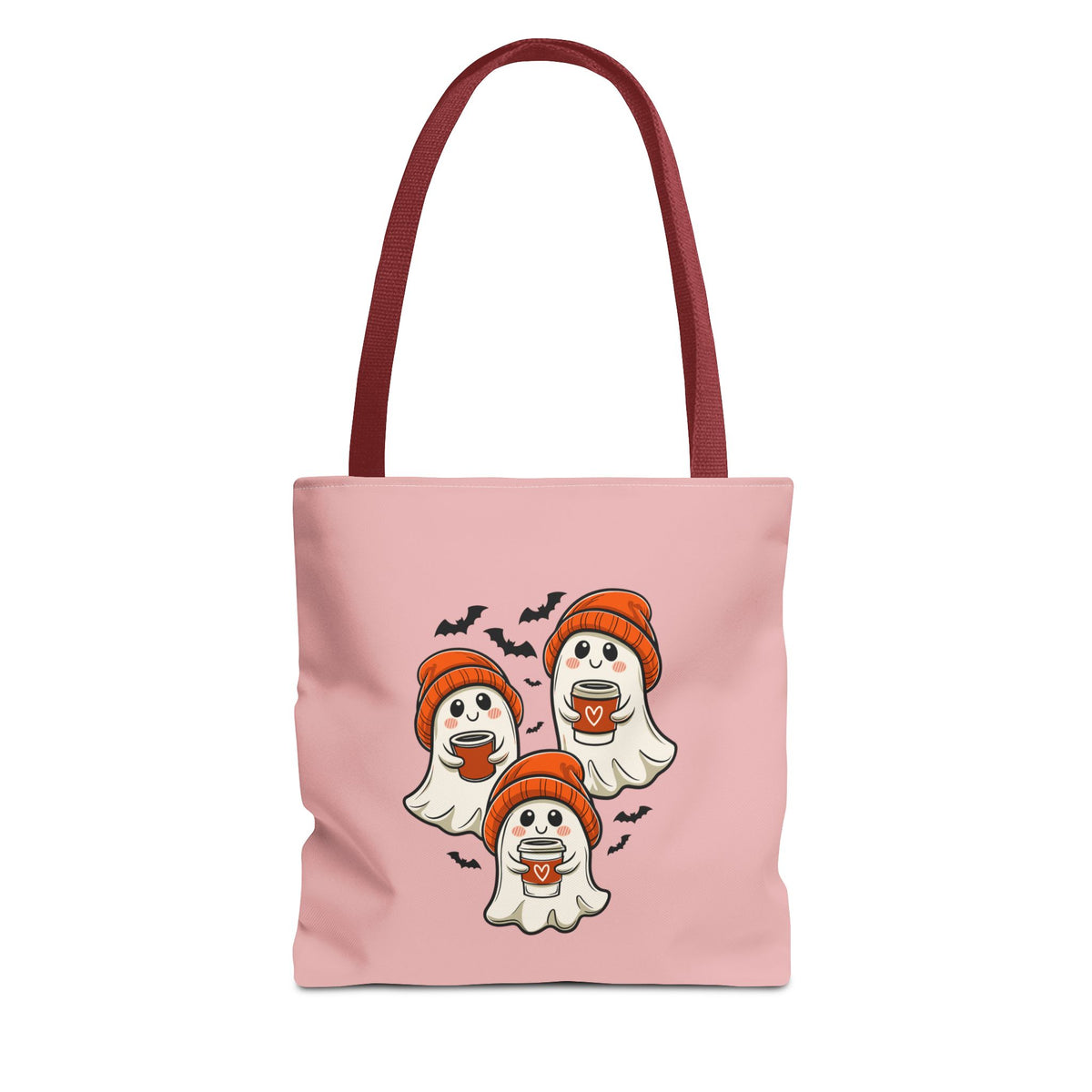 "Spooky Coffee Squad" Cute Ghosts With Beanies Polyester Tote Bag