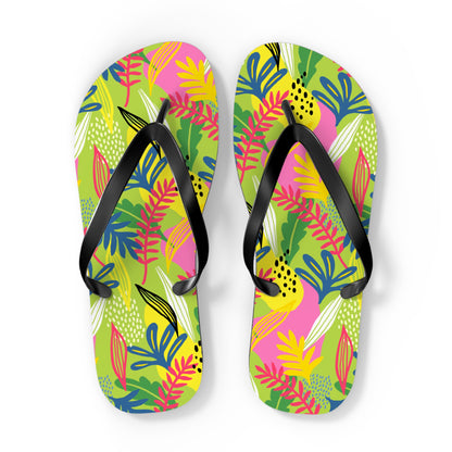 Lime Green Botanical Abstract Flip Flops — Modern Nature Summer Sandals