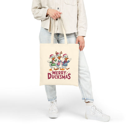 "Merry Ducksmtb" Festive Holiday Trio Ducks Cotton Canvas Tote Bag