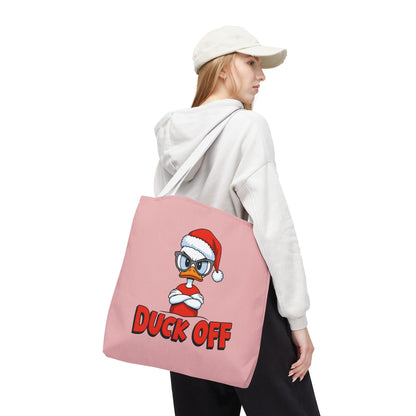 "Duck Off" Grumpy Santa Duck Funny Christmas Polyester Tote Bag