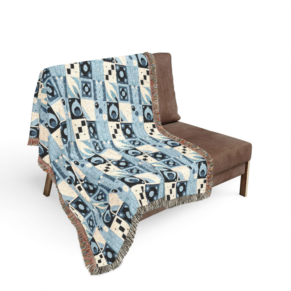Coastal Geometric Cotton Woven Throw Blanket