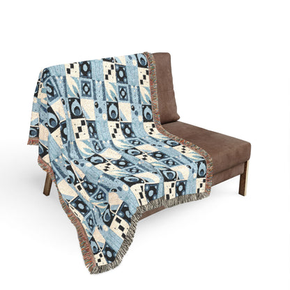 Coastal Geometric Cotton Woven Throw Blanket