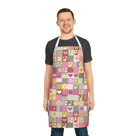 Shabby Chic Floral & Hearts Patchwork All-Over Print Apron | Romantic Kitchen Gift