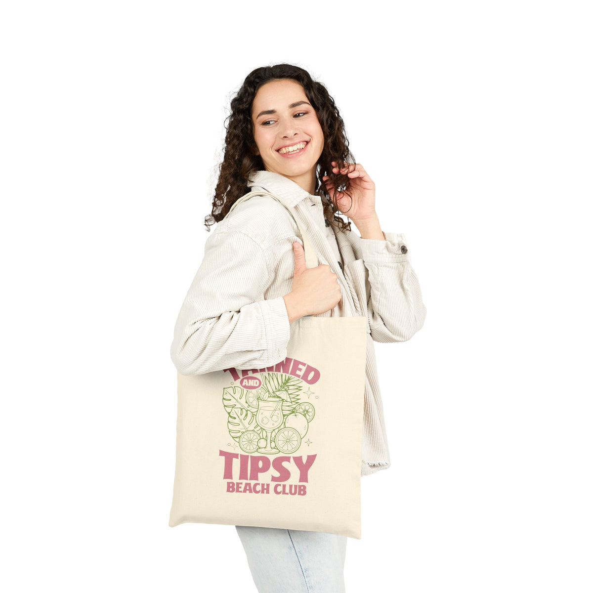 Tanned and Tipsy Beach Club Retro Citrus Cotton Canvas Tote Bag