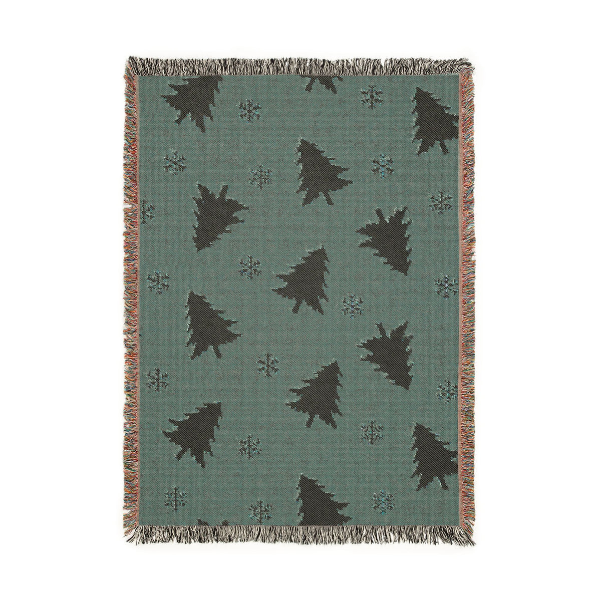 Rustic Pine Tree & Snowflake Woven Holiday Throw Blanket