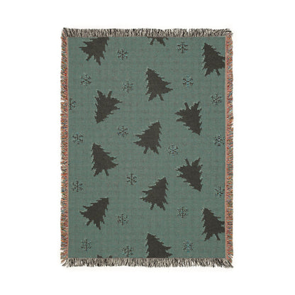Rustic Pine Tree & Snowflake Woven Holiday Throw Blanket