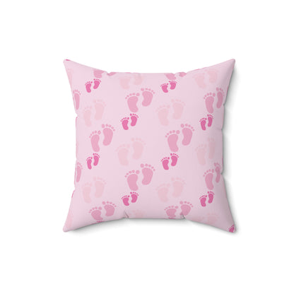 Sweet Baby Footprints Faux Suede Square Pillow | Whimsical Nursery Accent Cushion